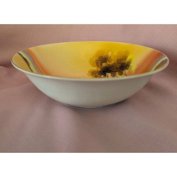 Vintage Japan Meito China Hand Painted Bowl Landscape 8 Inches Diameter - Picture 3 of 5